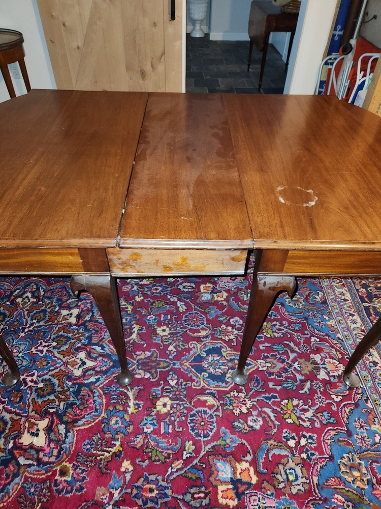 Matched PAIR (2) Solid Mahogany Queen Anne Style End Tables with Leaf for Dining