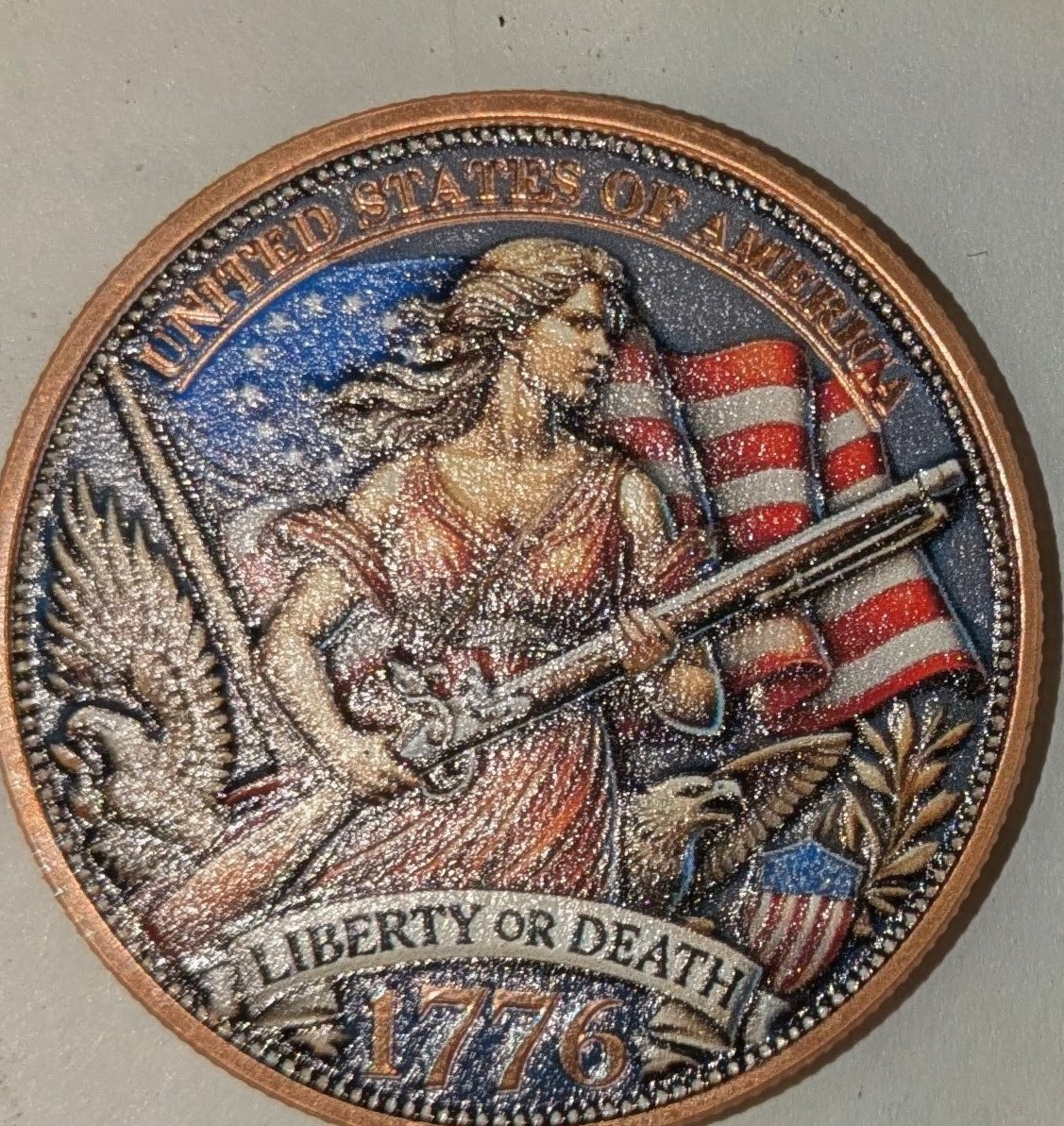 COLORIZED 1776 Liberty or Death 1 Oz Copper .999 Bullion Round  50.000 MINTAGE