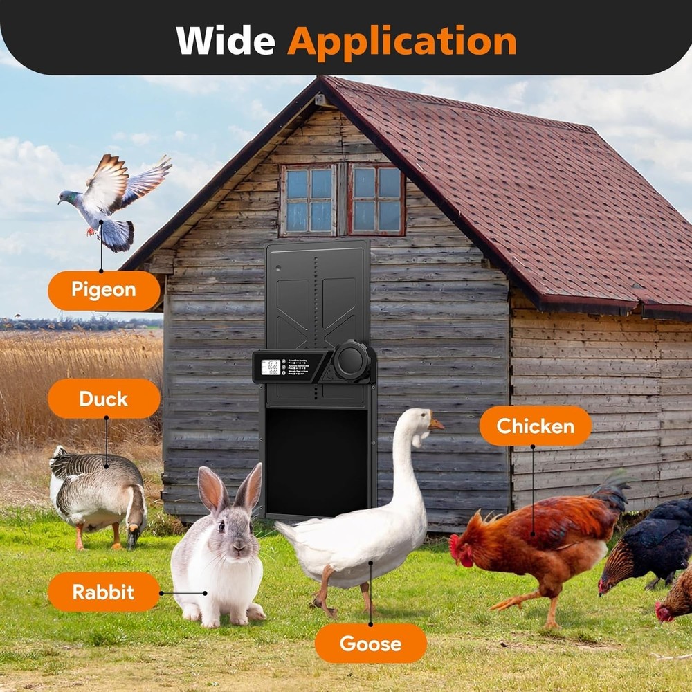 Large Automatic Chicken Coop Door with LCD Display, Aluminum Automatic Chicke...