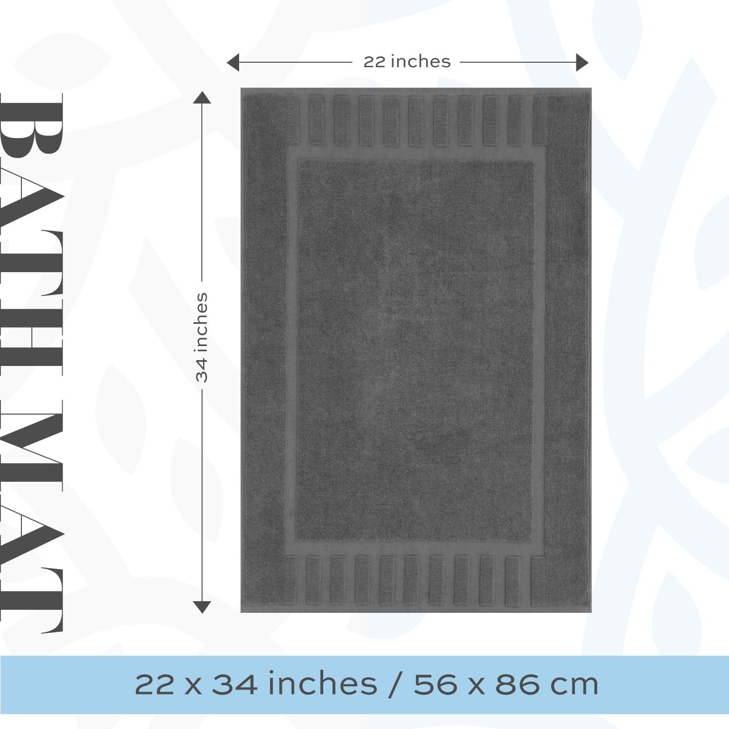 Luxury Grey Bath Mat Floor Towel Set Absorbent - 100% Cotton 22"x34", 2 Pack