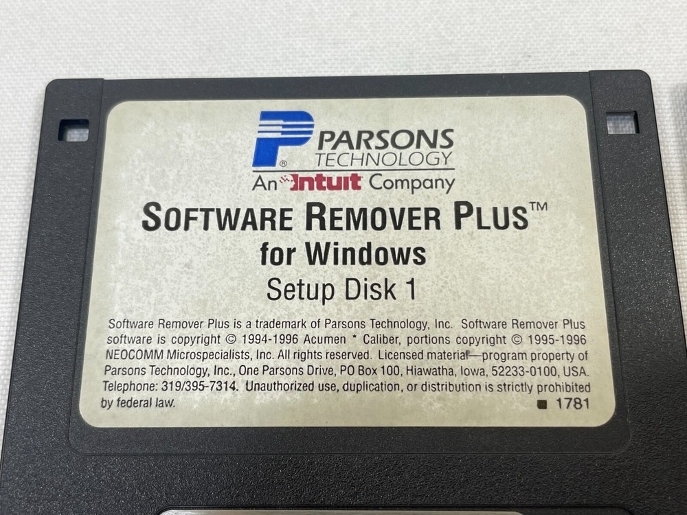 Vintage 1996 Parsons Technology Software Remover Plus for Windows 3.5" Floppy