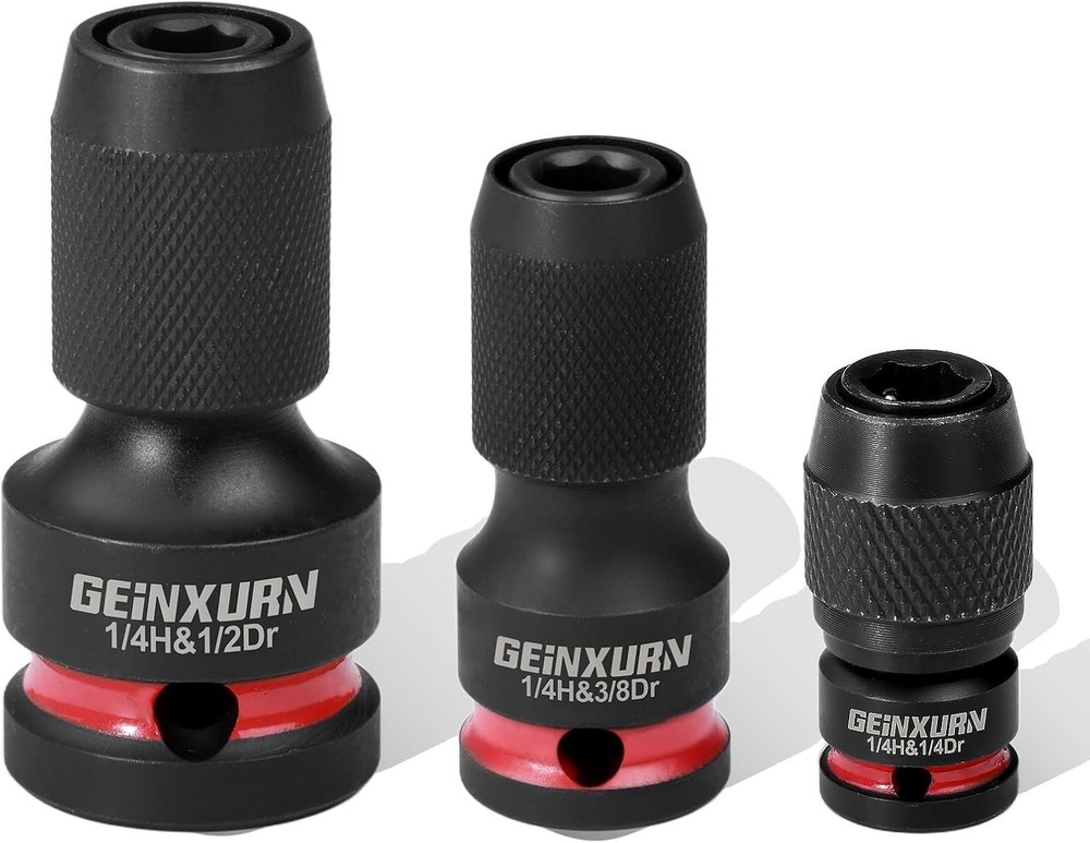 3PCS Impact Socket Adapter Set 1/2" 3/8" 1/4" Drive to 1/4" Hex Quick Release Ho