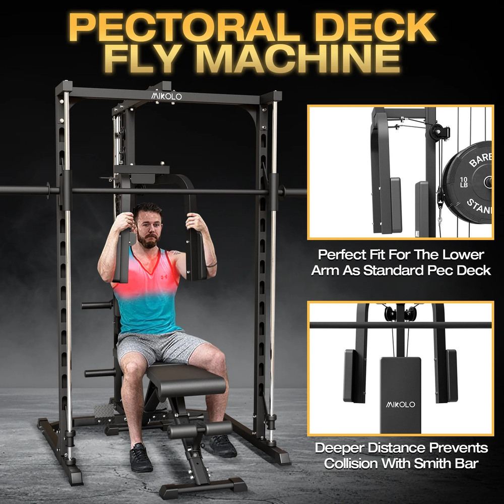 Smith Machine, 1000LBS Power Rack with Pec Deck and Lat Pull down System, Multi-