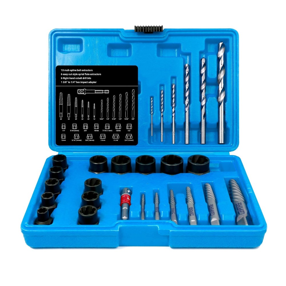 26-Piece Multi-Size Bolt Extractor Set, Spiral Screw Extractor, Bolt Extracto...