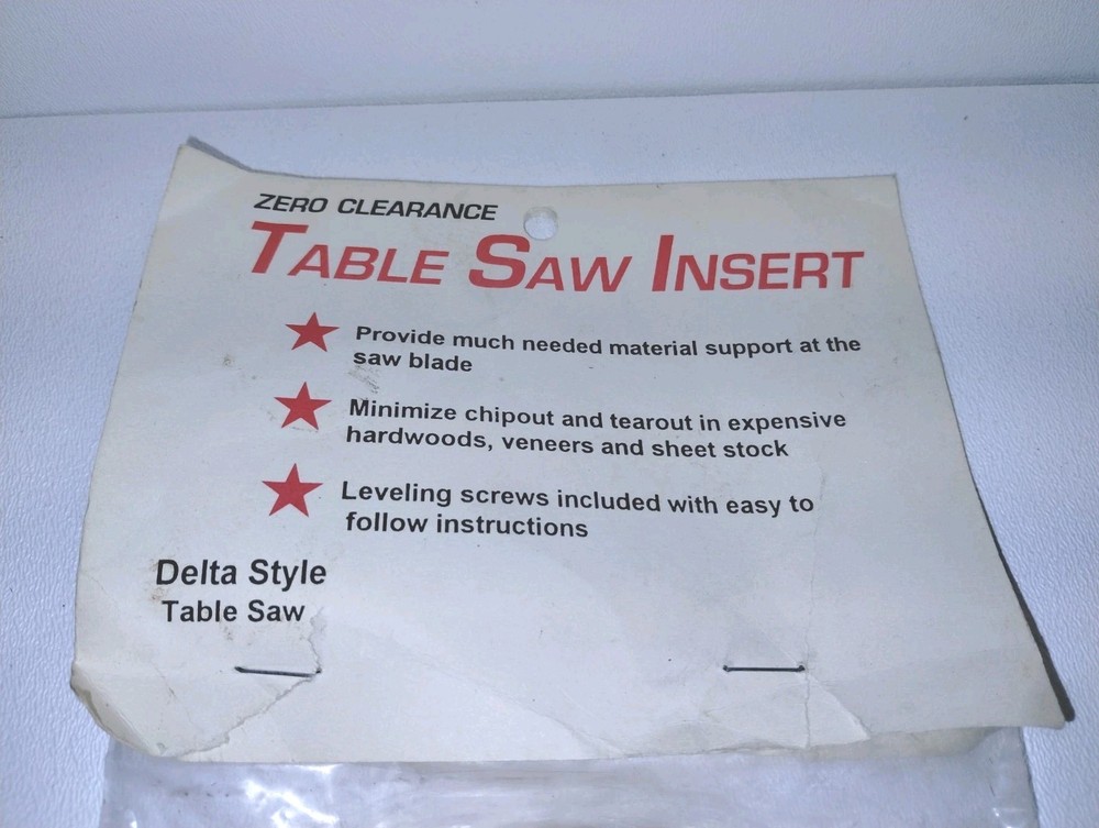 Zero Clearance Table Saw Insert, Delta Style, #18413, New In Package.