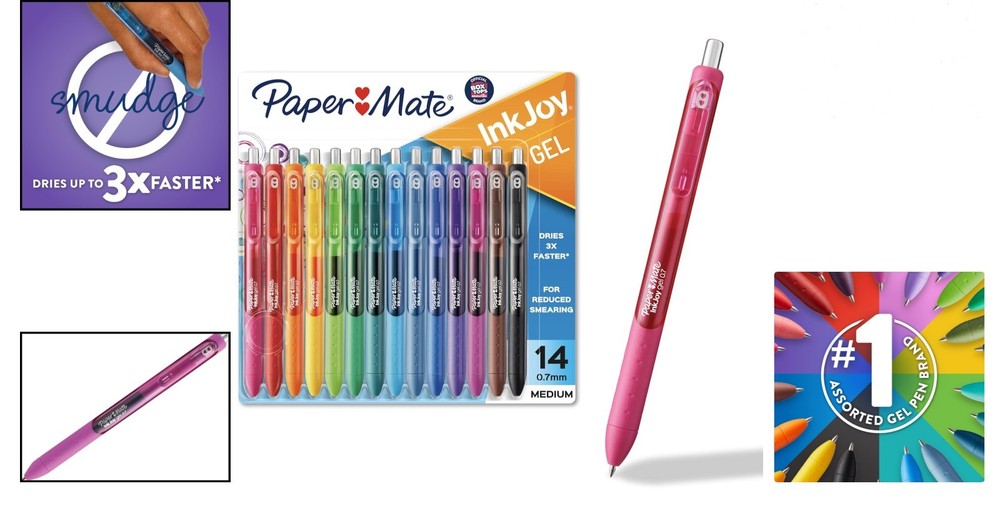 Assorted InkJoy Gel Pens 0.7mm Medium Point 14 Pack Fast Drying Smooth Writing