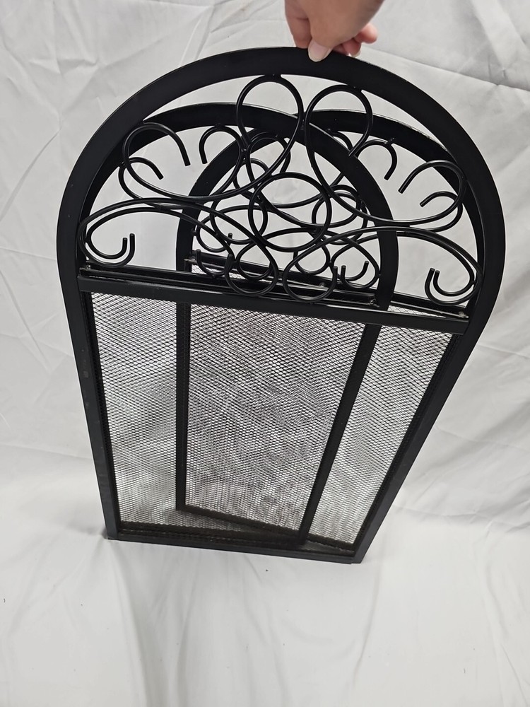 VTG Wrought Iron Decorative Fireplace Screen 3 Panel Black