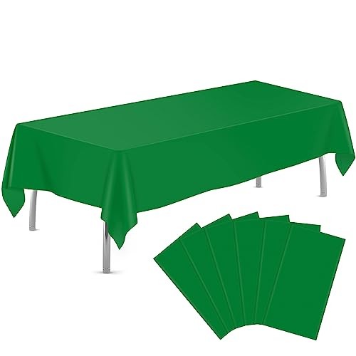 6 Pack Plastic Table Cloth 54" x 108", Disposable Tablecloths Rectangle Green