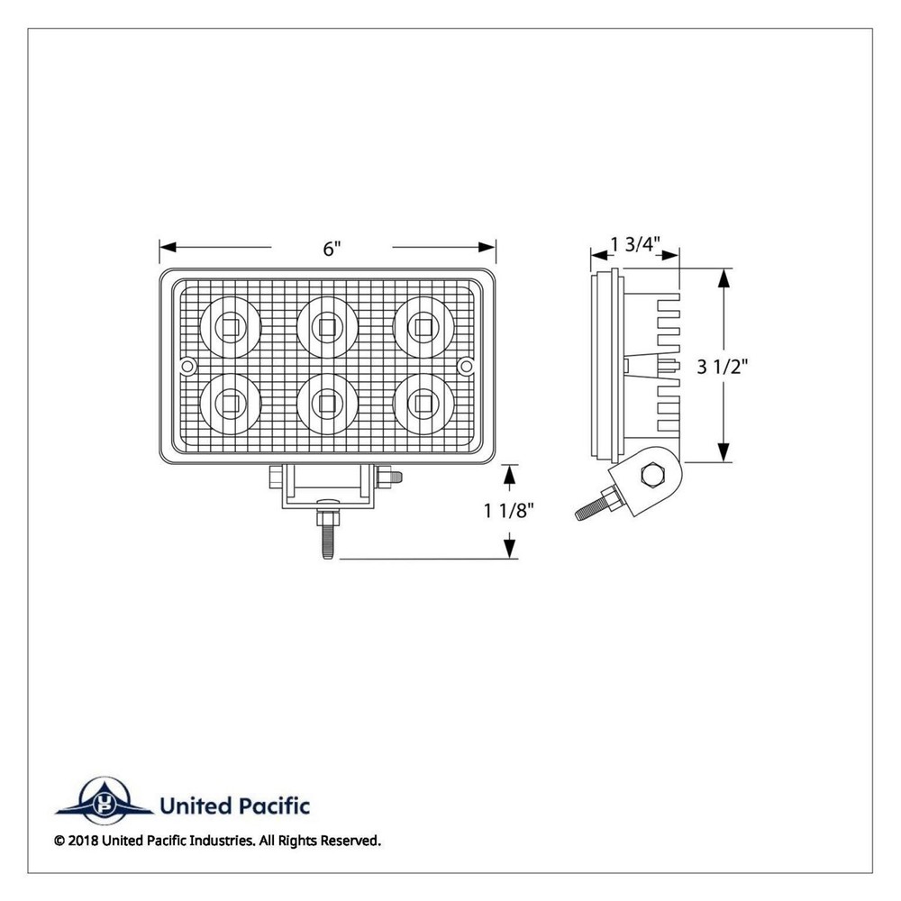 United Pacific 39901 6 High Power 3 Watt LED Rectangular Work Light