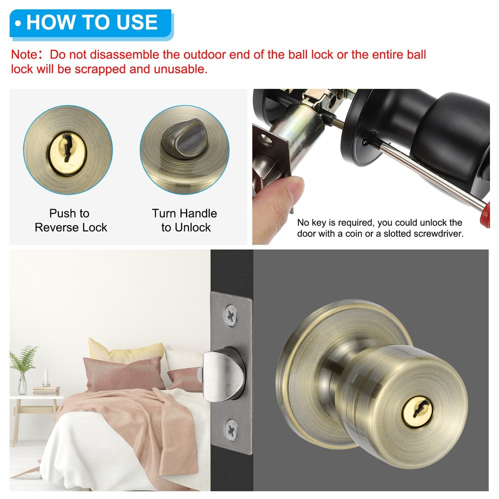 4 Pack Key Entry Door Knobs Interior, Bronze