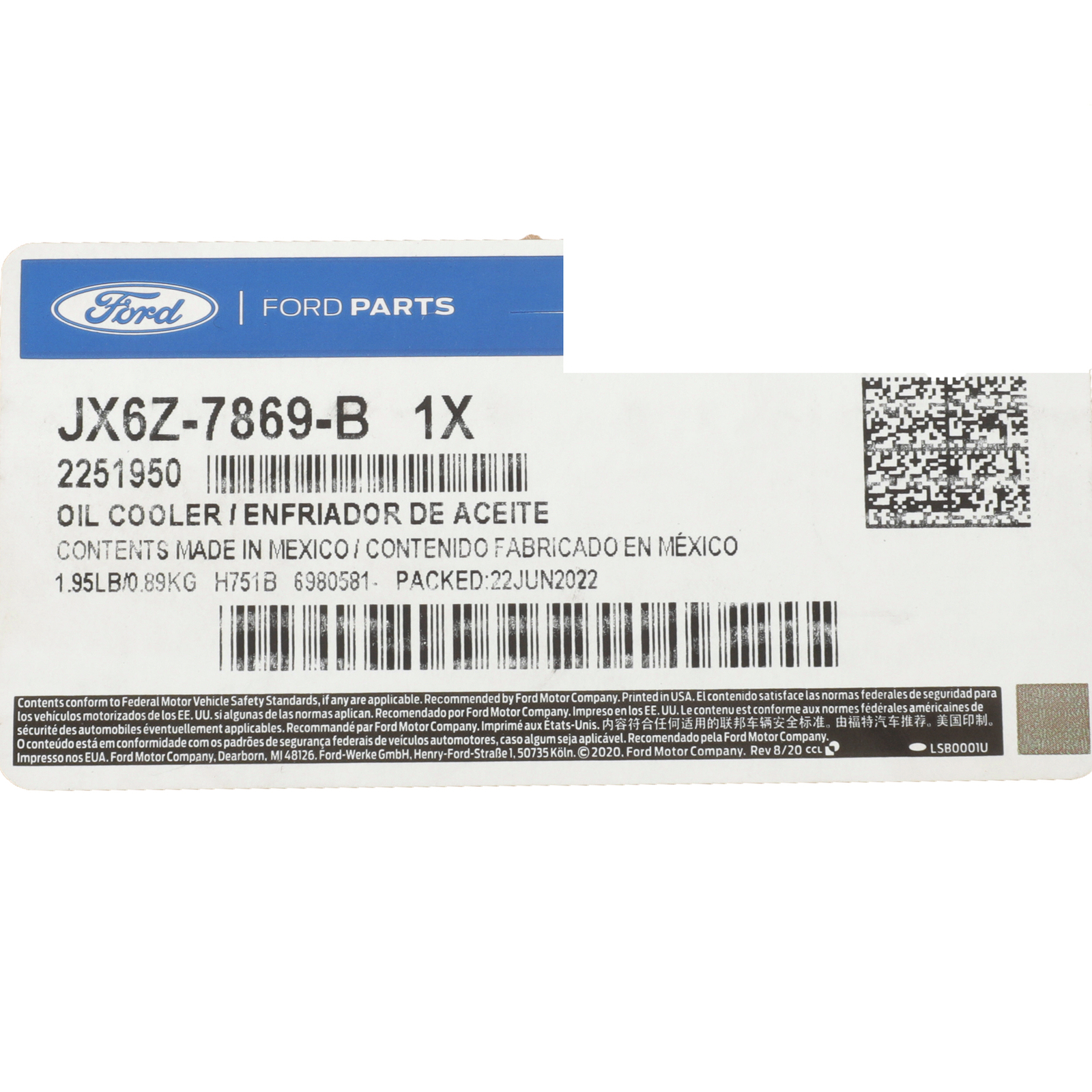 NEW OEM Ford 2019-2022 Transit Connect Edge Escape A/T Oil Cooler JX6Z-7869-B