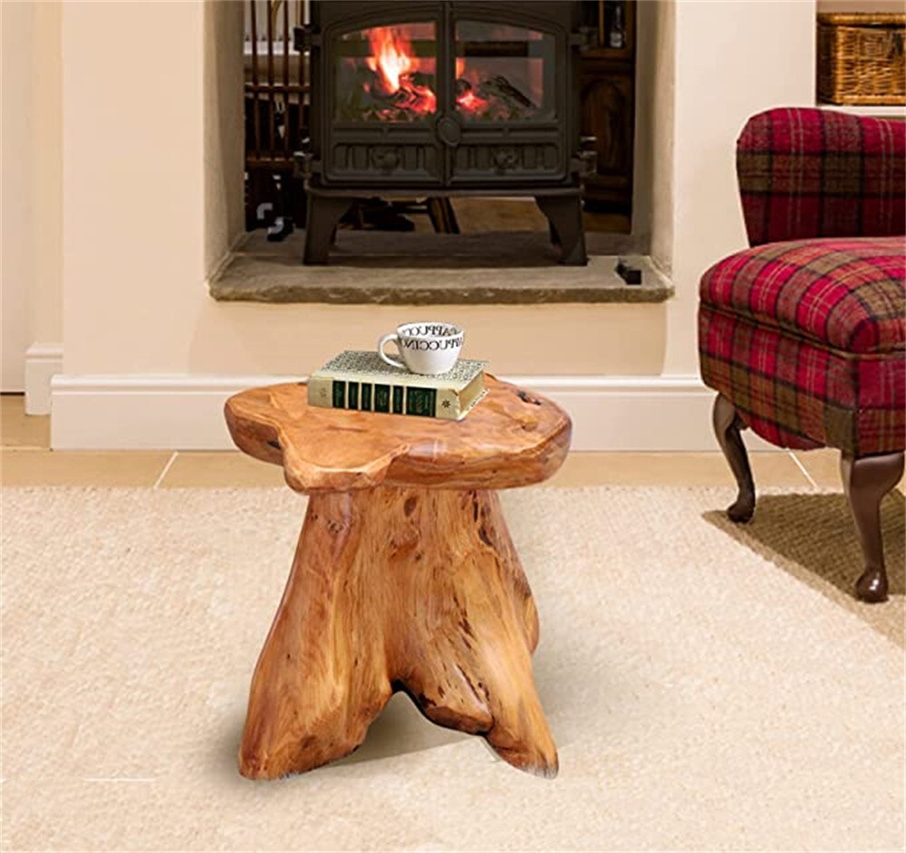 GREENAGE Natural Cedar Mushroom Stool Plant Stand Nightsstand Side Table 13.5" H