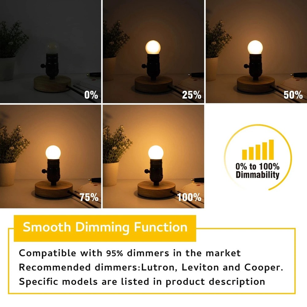 Dimmable LED 3W Small Light Bulb, 25w Equivalent E26 Standard Screw Base, G40...