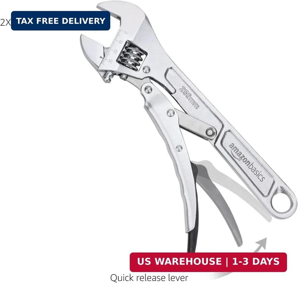 Amazon Basics 10 inch Locking Adjustable Wrench, Precision Machined, Rust Resist