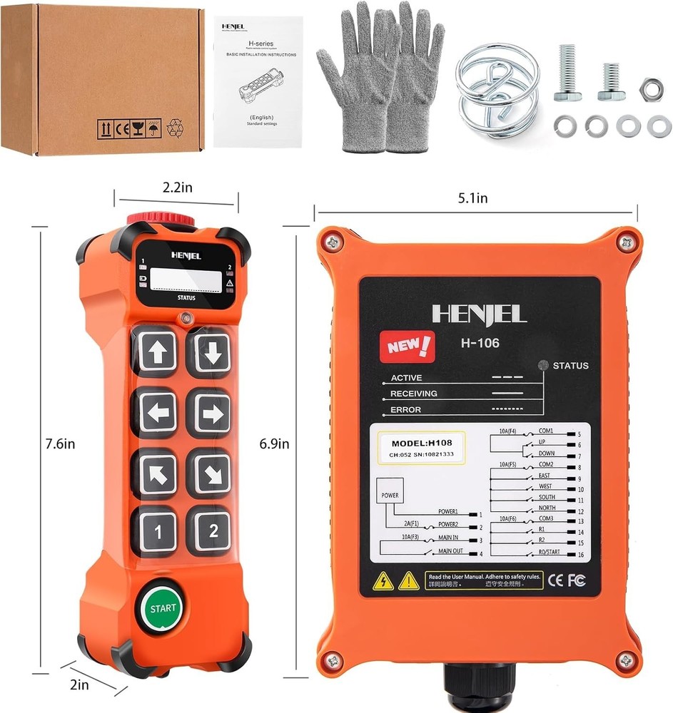 8 Channel Wireless Crane Transmitter with E-Stop & Waterproof Receiver