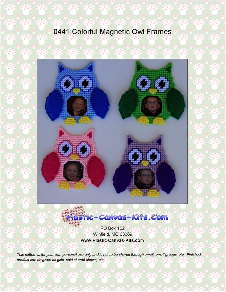 Colorful Owl  Magnetic Picture Frames- Plastic Canvas Pattern or Kit