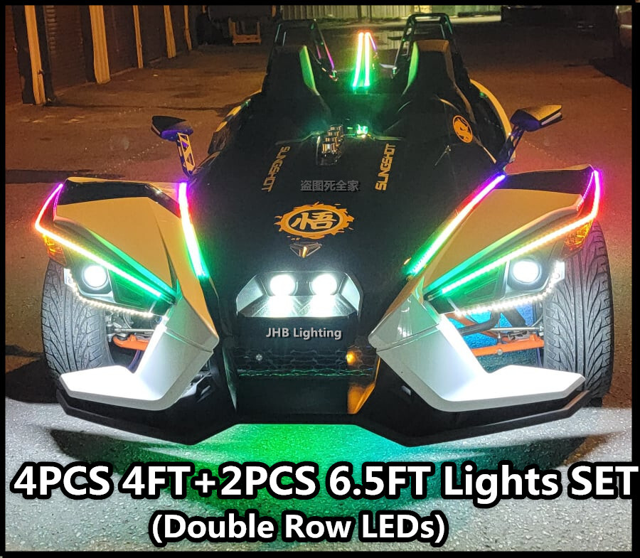 4PCS 4FT+2PCS 6.5FT KIT DOUBLE ROW Remote+APP CHASING Flow LED Strips Lights Kit