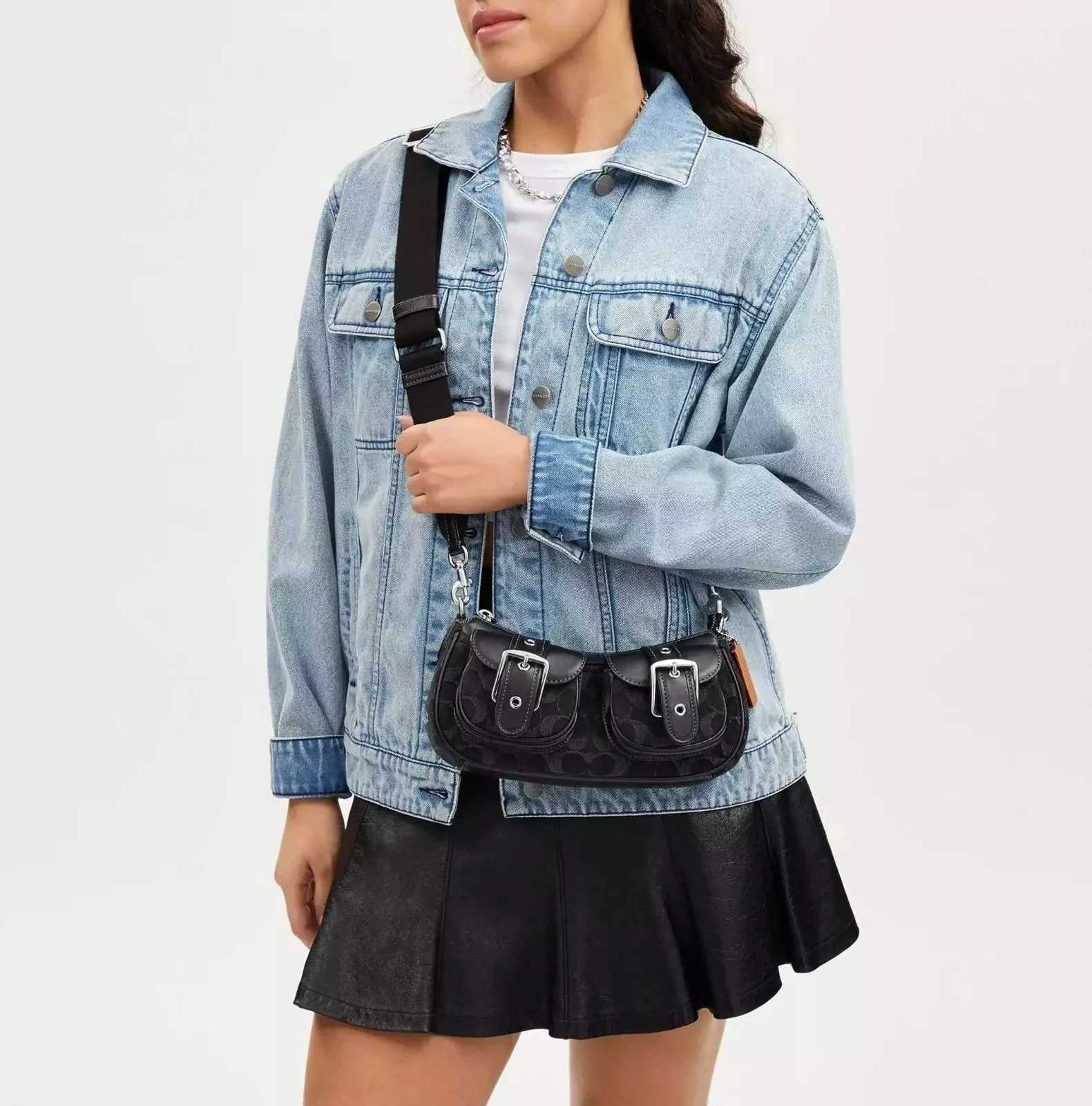 COACH CQ184 Ashton Baguette Signature Denim Handbag Shoulder Bag Women BRAND NEW