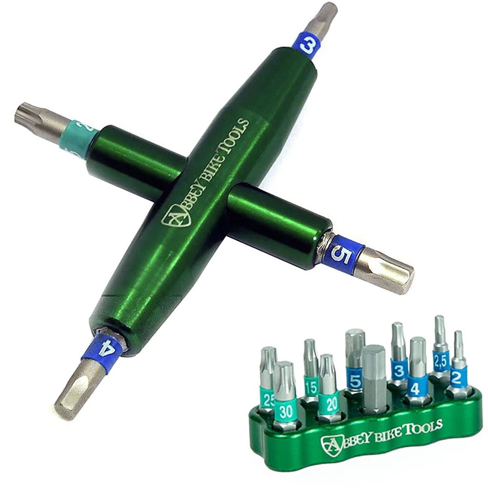 Abbey Bike Tools 4-Way Multi-Tool with Interchangeable Bits Green, 10-Piece Bit