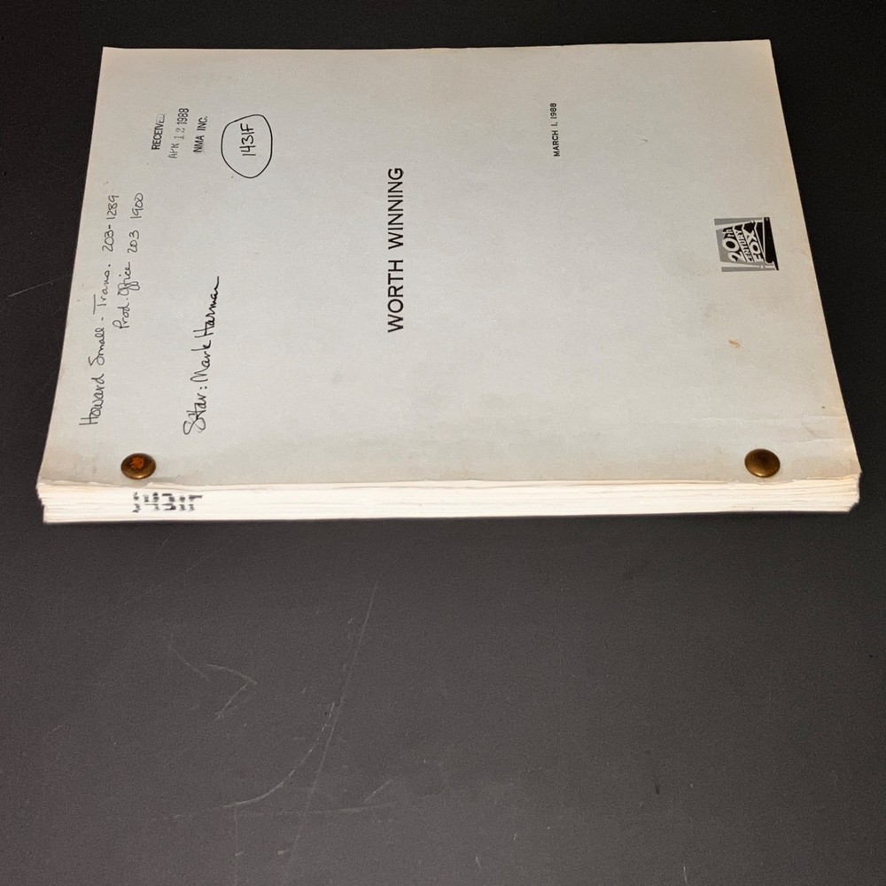 WORTH WINNING (3/1/88) Mark Harmon / Production Script w/Notes / Fox Covers +COA