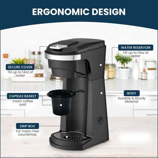 Culinary Chef, 2 In 1 Coffee Maker K Cup/Ground Coffee Compatible, Black