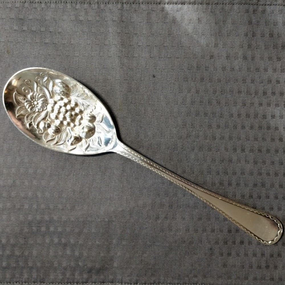 Vintage Repousse Serving Spoon Silver Plate Bowl of Spoon Relief  Fruit