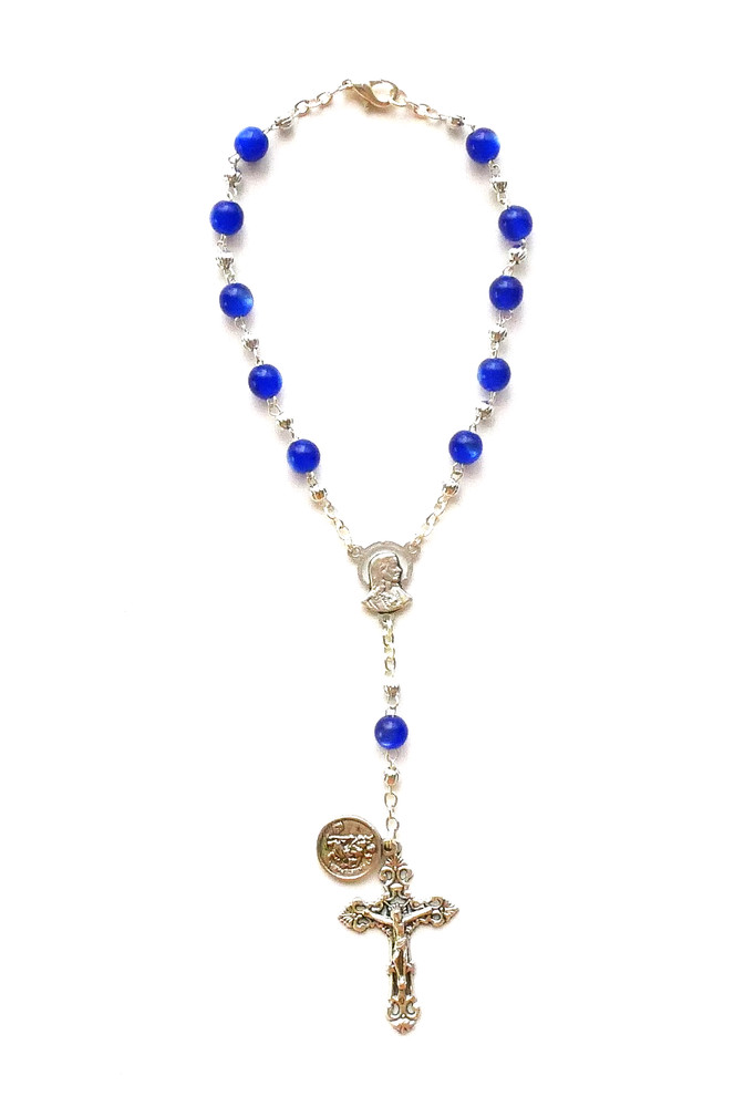 Blue Beads Small Rosary / Car Rosary