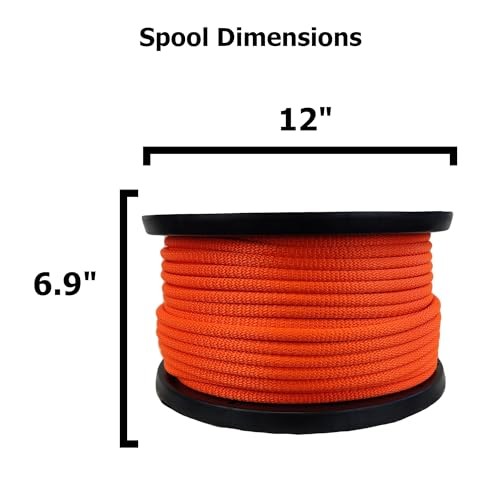 3/8 inch Neon Orange Dacron Polyester Rope - 250 Foot Spool | Solid Braid -