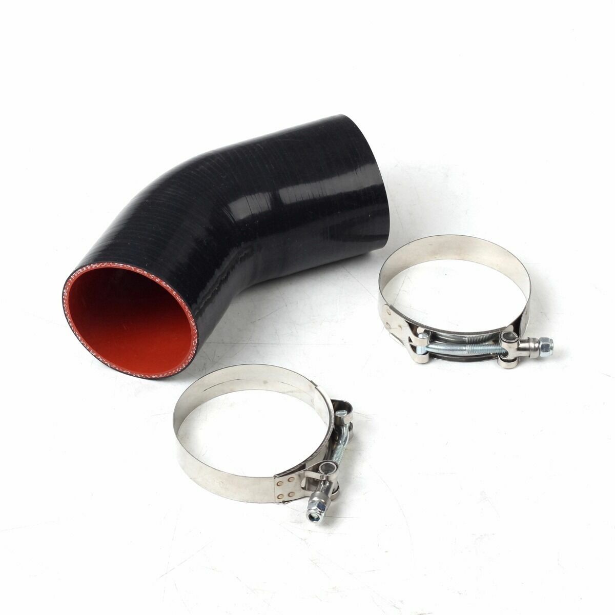3" inch 76 mm ID 45 Degree Silicone Coupler Hose Pipe Black Red + T-Clamp