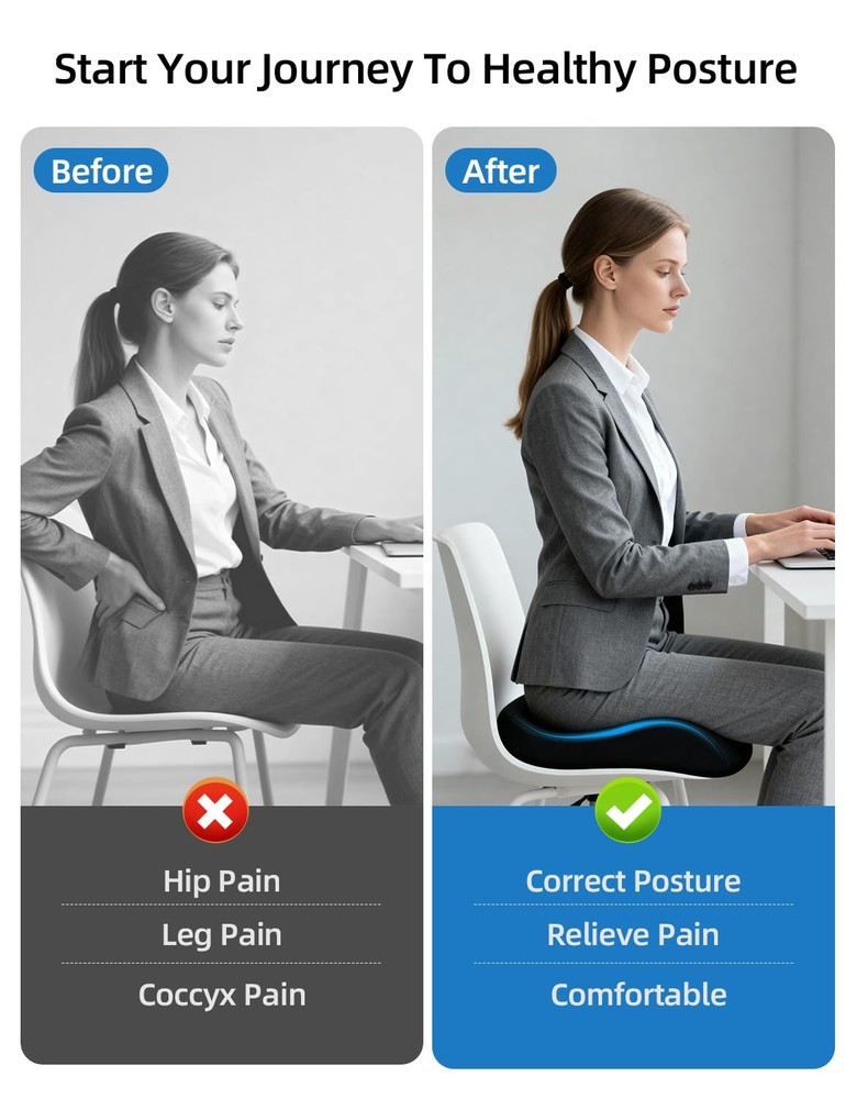 Extra-Dense Memory Foam Seat Cushion for Tailbone & Sciatica Pain , Ergonomic...