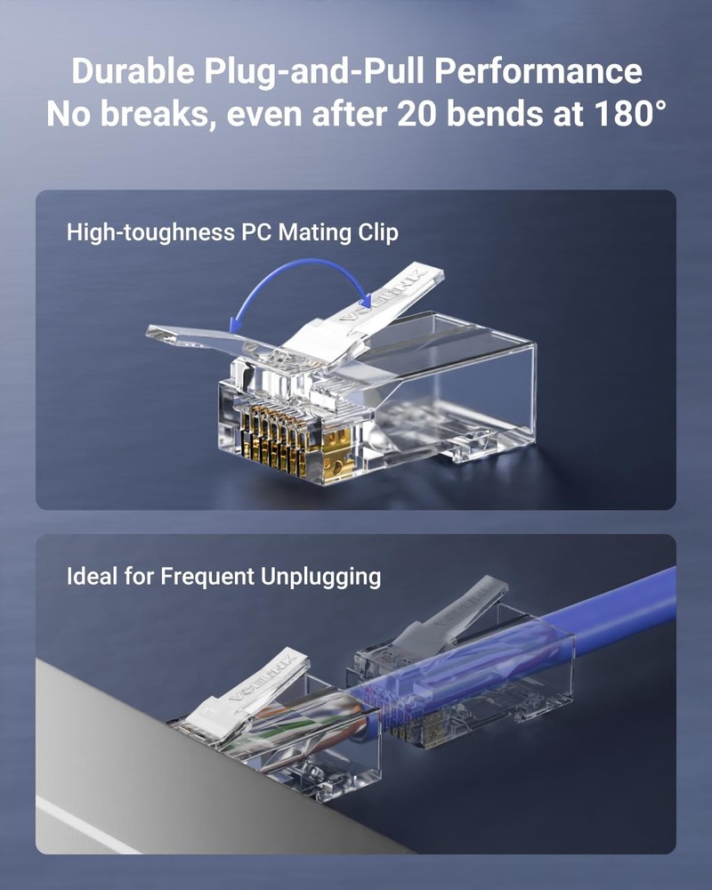 User-Friendly 25-Pack RJ45 Cat6 Connectors for Solid or Stranded Network Cables