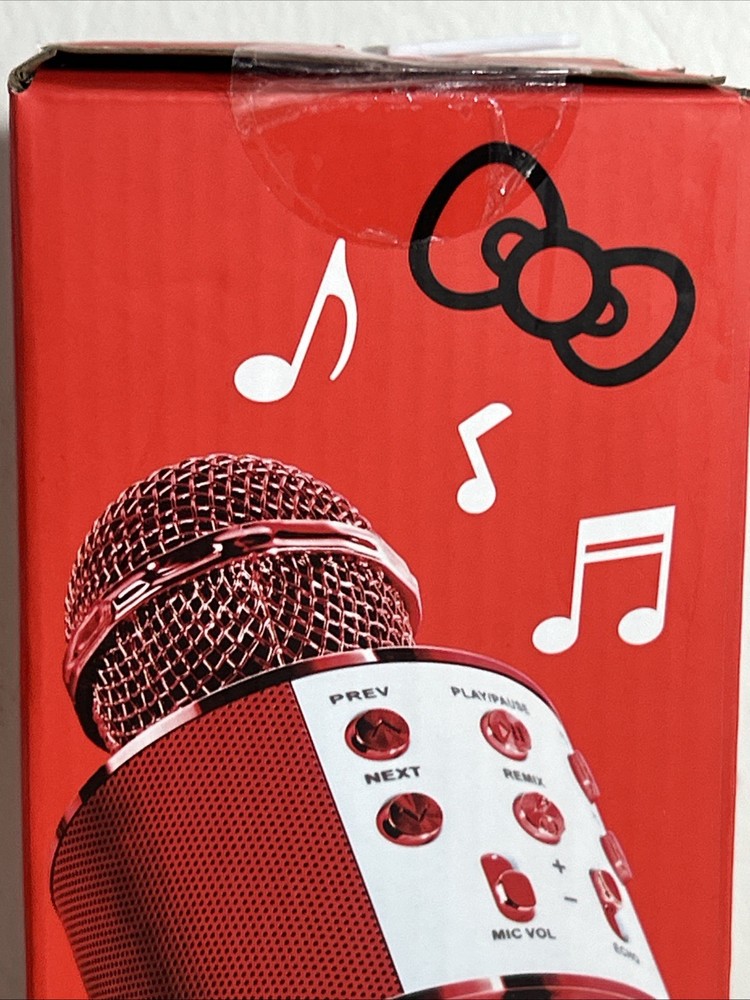 Hello Kitty Bluetooth Karaoke Microphone & Wireless Speaker USB Charging Red NIB
