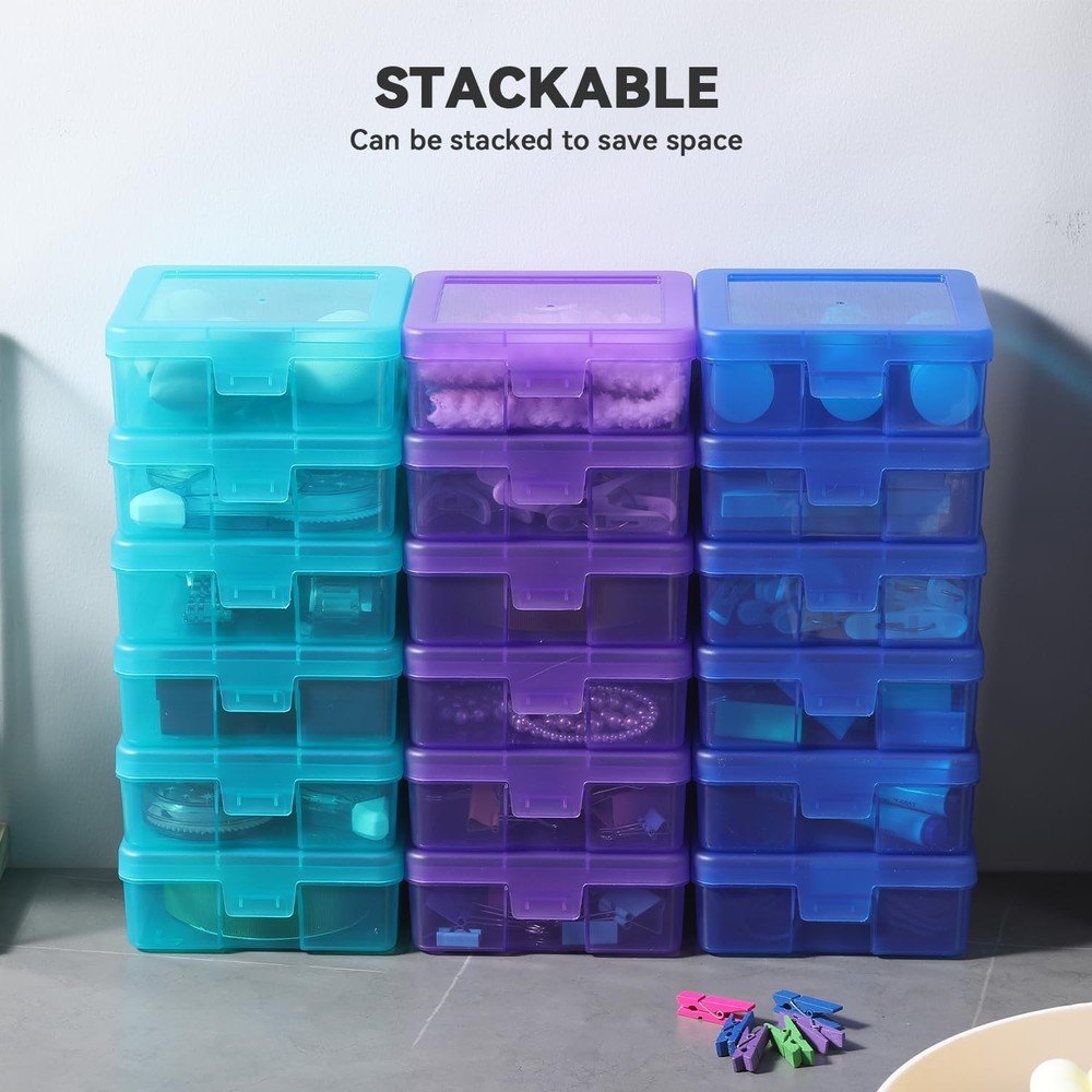 18 Pack Small Plastic Storage Containers Clear Arts & Crafts Storage Boxes & ...