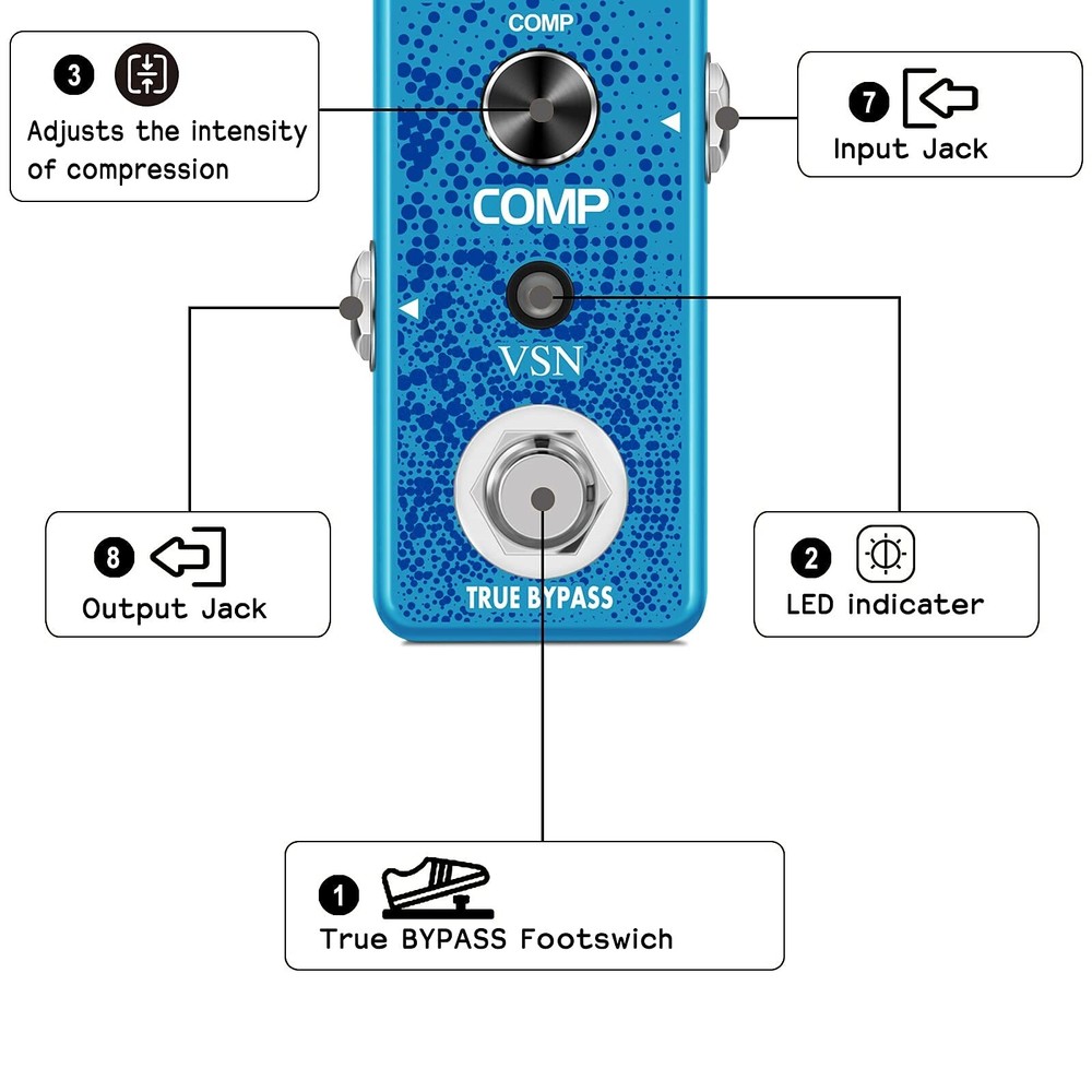 VSN Guitar Compressor Pedal for Analog Compression Effect Pedal Ultimate Comp...