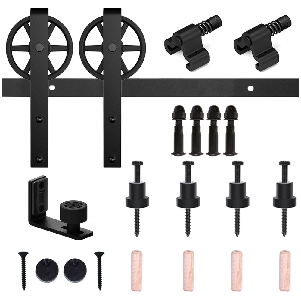 Big Wheel 5-12FT Sliding Barn Door Hardware Kit (Include Adjustable Floor Guide)