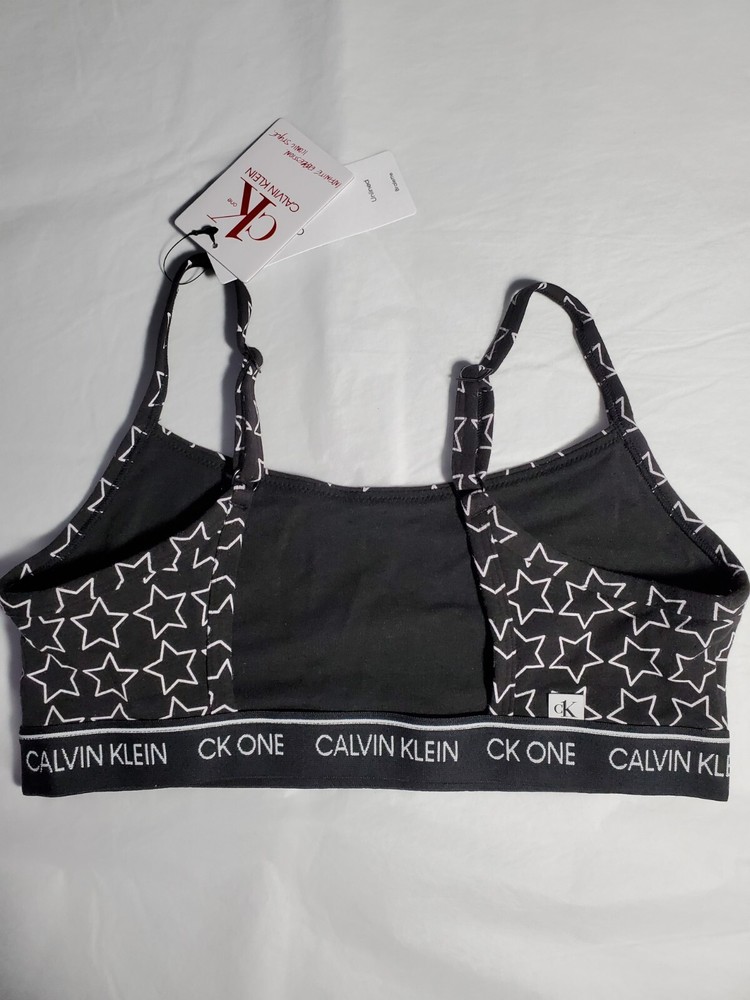 NWT Calvin Klein CK One Unlined Bralette Bra Black Star Pattern Medium