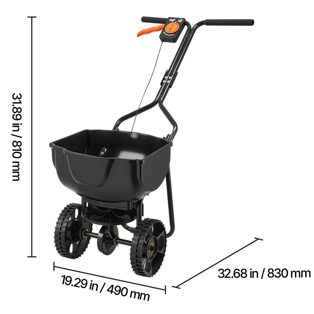 Walk-Behind Spreader, 9.8ft Spreading Width, Push Broadcast Spreader with 10" Al