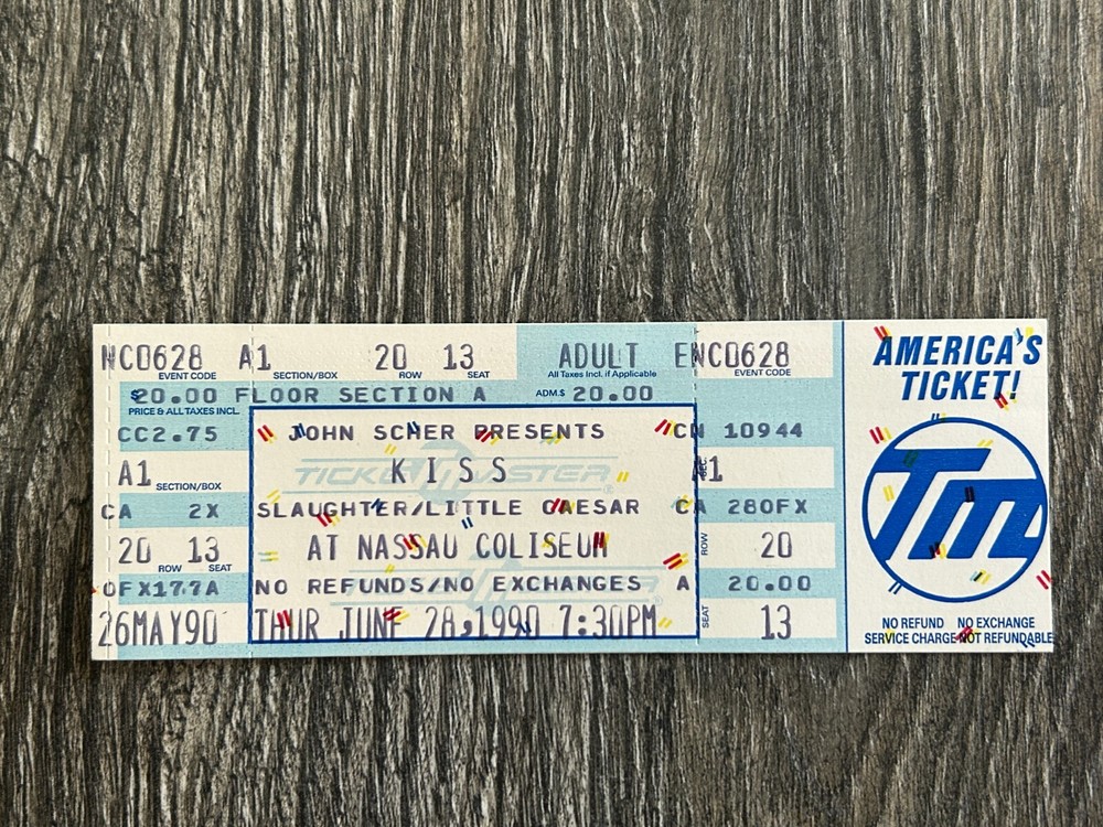 KISS FULL TICKET STUB Nassau NY Hot In The Shade Concert Tour Vintage Kiss B