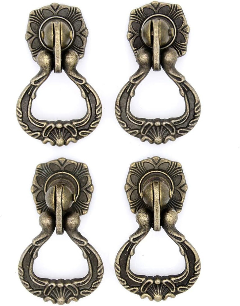 LXZ 4 Pcs Vintage Antique Brass Pendant Ring Pulls Drop Handles Knobs with Singl
