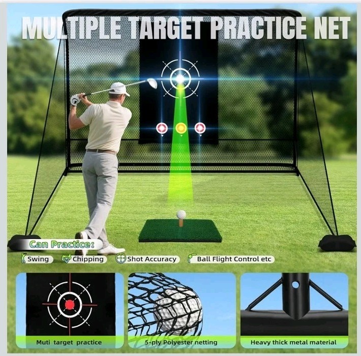 10x7FT Golf Practice Net with 2 Side Nets - Easy Set Up Backyard Driving Range,