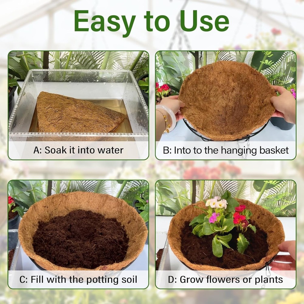 14 Inch Hanging Basket Coco Liners Replacement, Round Coconut Liners for Plan...