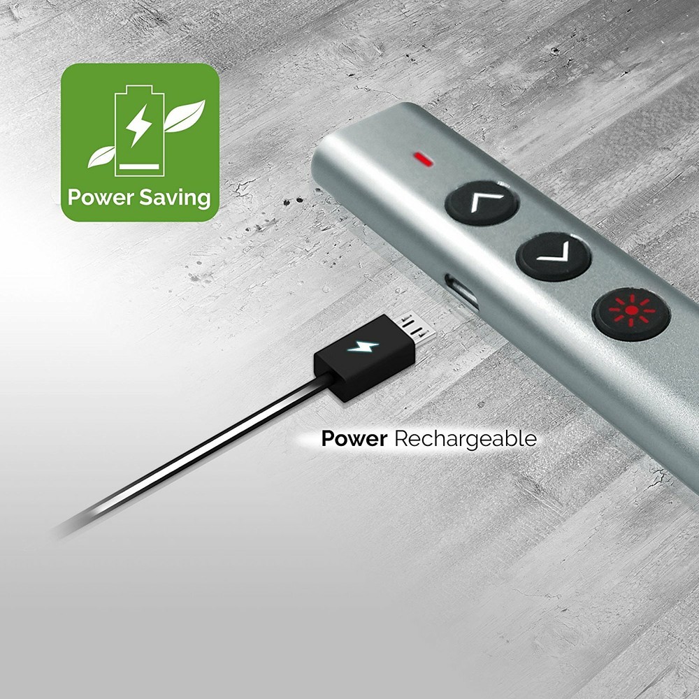 Kavalan Aluminum 2.4G Rechargeable Wireless Presenter Remote Red Pointer , Grey