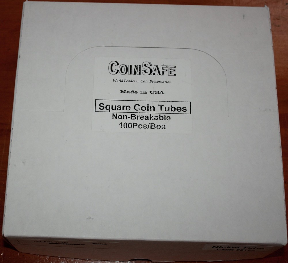 100 New Square Nickel Coin Tubes Hold 40 Coins Each, Stackable, Non-Breakable