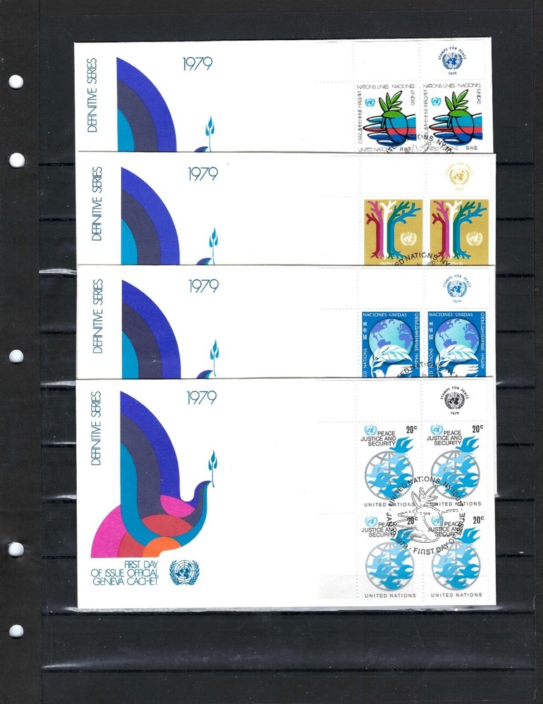 1979 Definitive FDC's (MI Blocks of 4) - Both Offices - UNPA Cachet (728)