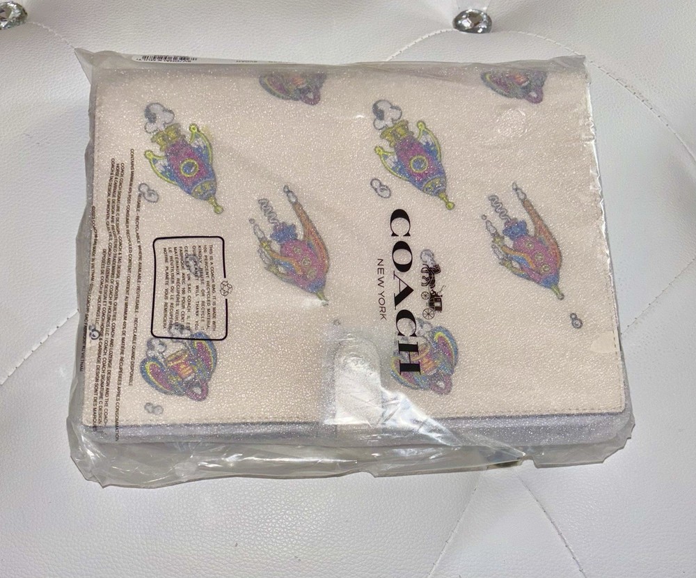 NEW Coach Rocket Print Chalk Multi Refined Pebble Leather Notebook Journal