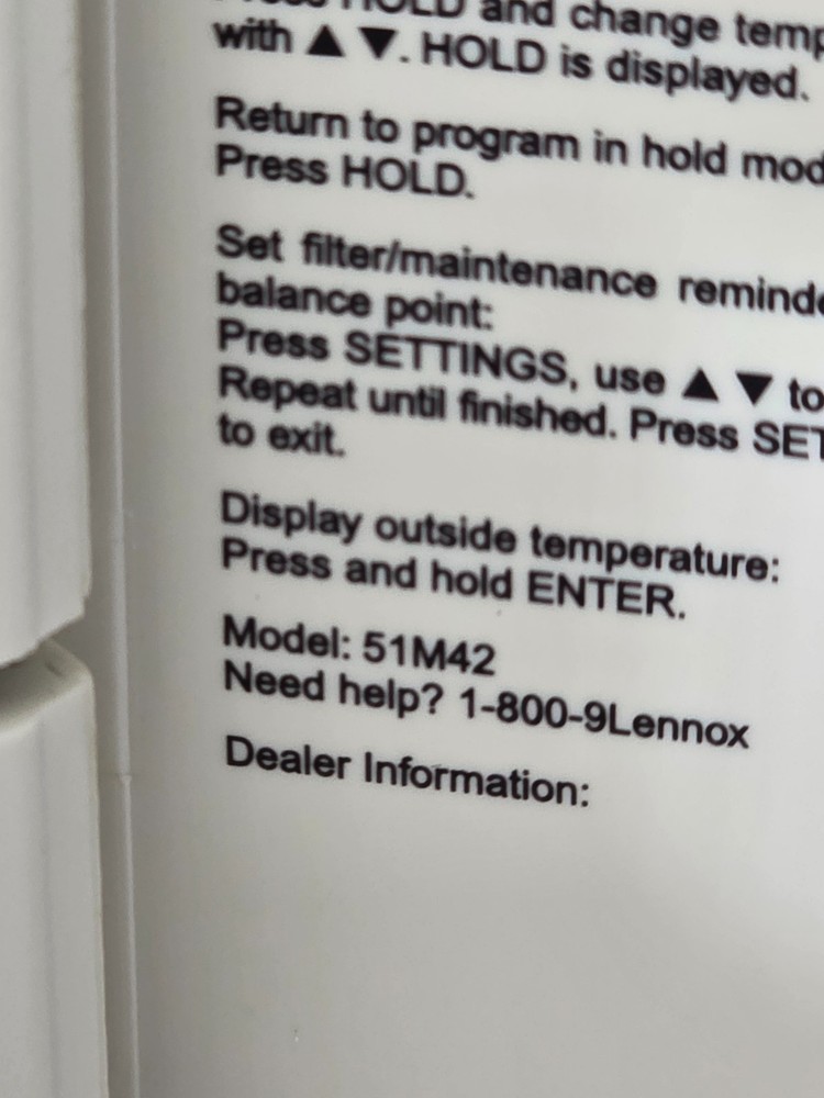 Lennox Digital Programmable Thermostat Model 51M42