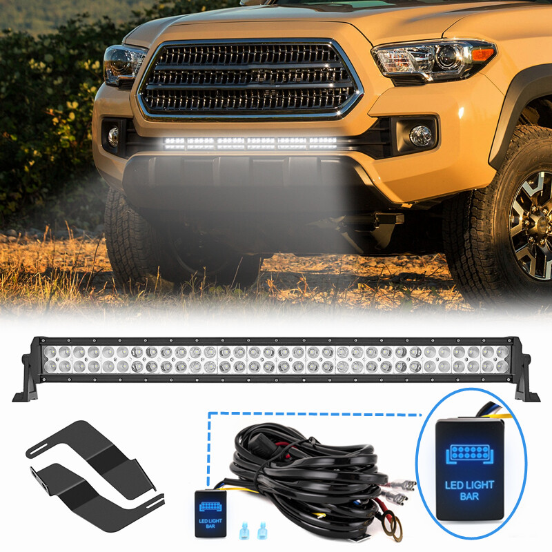 32'' LED Light Bar Combo+Hidden Bumper Brackets+Wire For Toyota Tacoma 2016-2023