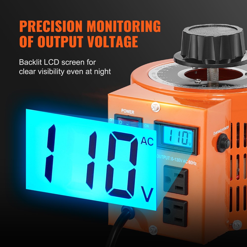 VEVOR 2000VA Variable Voltage Transformer 15.3A 0-130V Voltage Regulator LCD UL