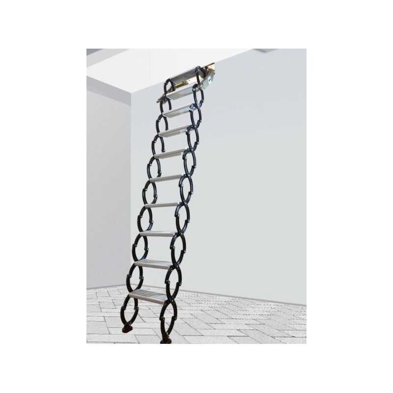 Narrow Wall Mounted Loft Wall Stairs Black+White Pull Down Ladder System 10 Ste