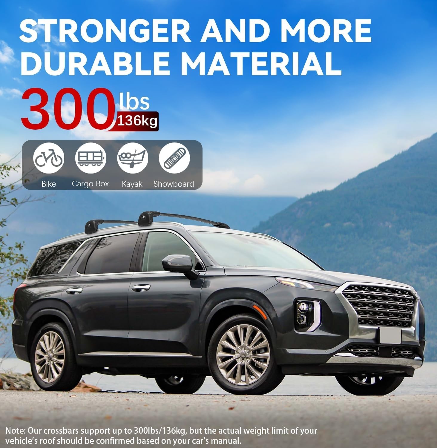 300lbs Roof Rack Cross Bars Compatible with Hyundai Palisade 2019-2... Fast Ship